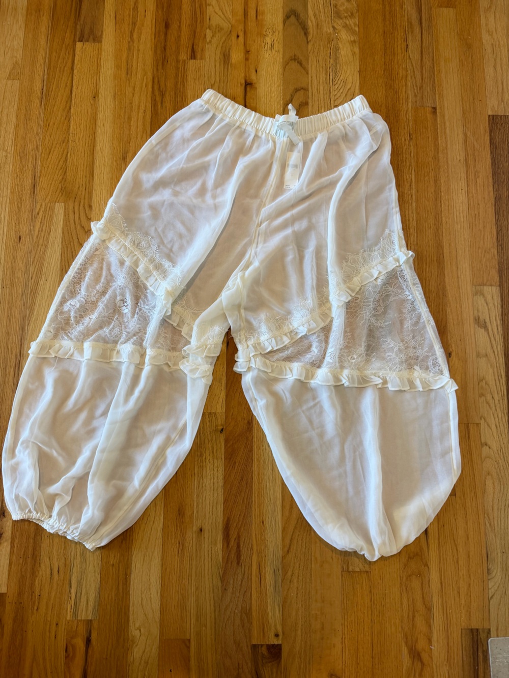 NWT Anthropologie Porridge Ivory Lace Panel Ruffle Pants M